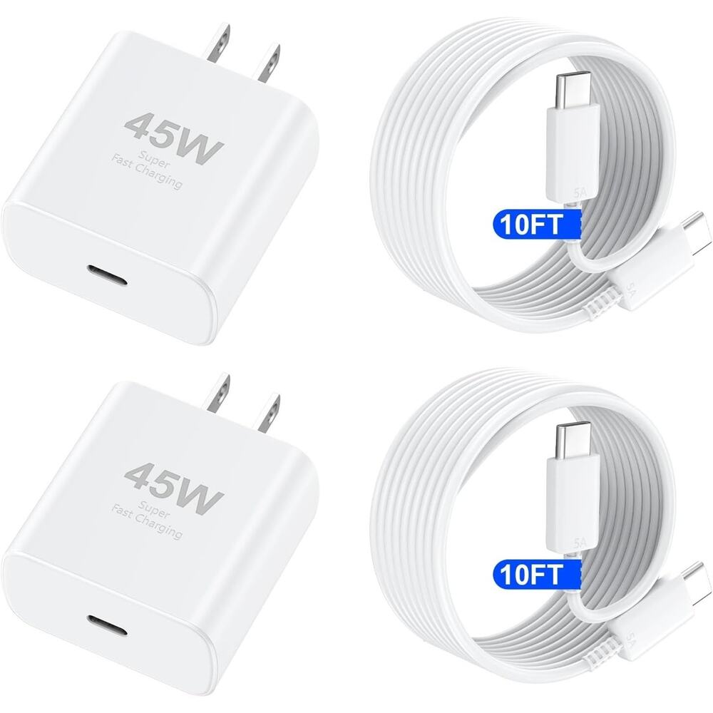 iPhone 16 Fast Charging Charger 45W with 10' Cord White 2 Pack New
